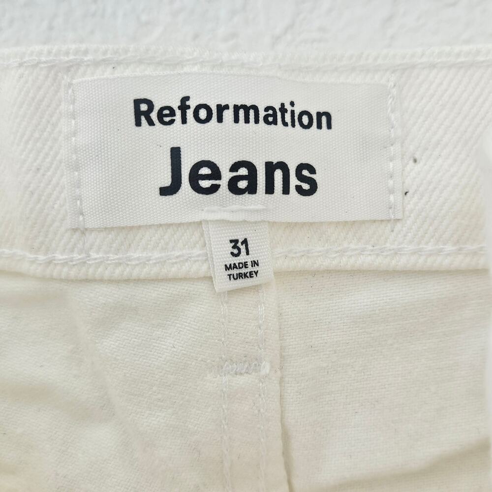Reformation Charlie High Rise Denim Jean Shorts Raw Hem White New Size 31 - Picture 7 of 9